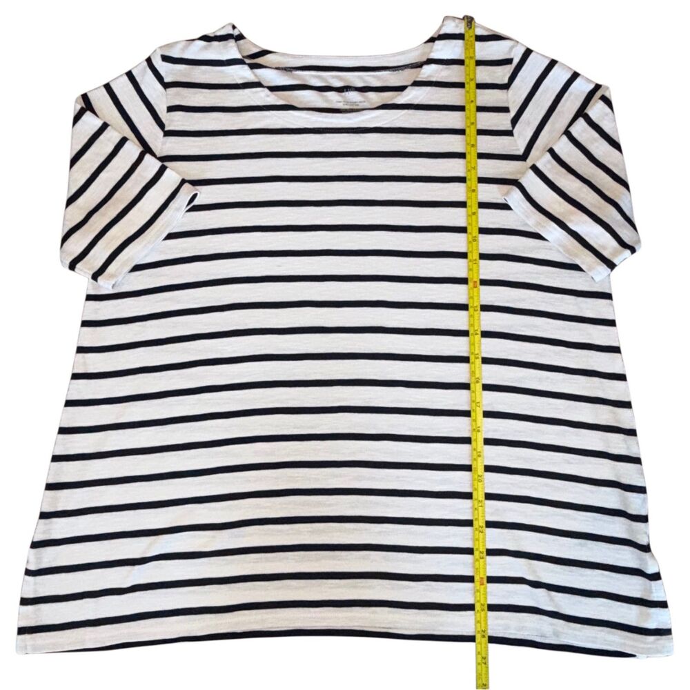 J Jill Pima Slub Scoop Neck Side Slit Tee White Navy Womens Sz Large 100% Cotton - Picture 1 of 6